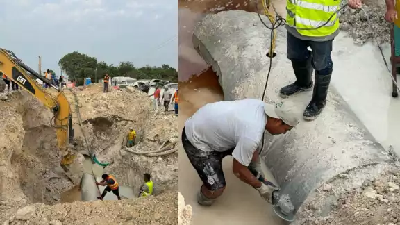 Debido a la zona en donde se realizan los trabajos, la presencia de máquinas pesadas y la reducción a un carril, generó un caos vial en la zona tanto para la entrada y salida de la ciudad