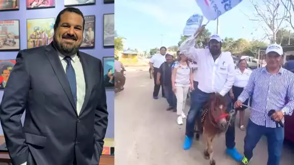 El candidato asegura que no se subió; sin embargo, las patas del animalito se iban de lado El candidato asegura que no se subió; sin embargo, las patas del animalito se iban de lado