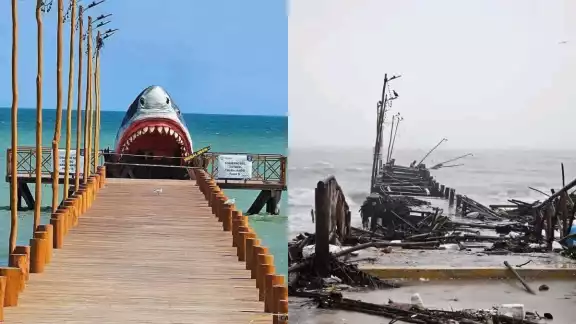 El muelle de Chelem quedó destruido por el oleaje El muelle de Chelem quedó destruido por el oleaje