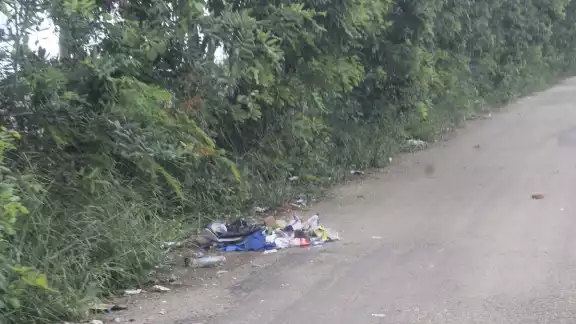 Cuando se arriba a X-Bojón, toda la calle que conduce al relleno sanitario está repleta de bolsas con basura