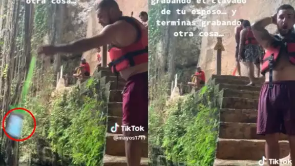 El turista se percató muy tarde de que su celular se hundió en el cenote Zací El turista se percató muy tarde de que su celular se hundió en el cenote Zací