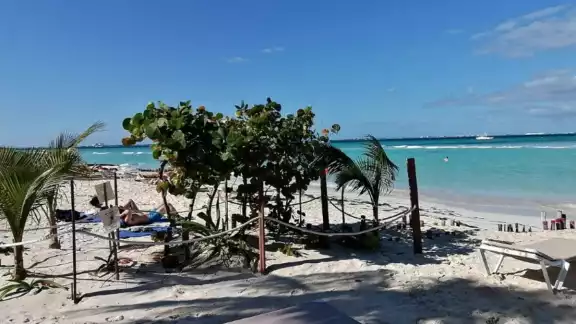 La reducción del espacio, aunado a la colocación de sombrillas y camastros, deja poca área para el paso de los bañistas.
