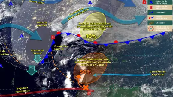 El Servicio Meteorológico Nacional mantiene la vigilancia sobre una zona de baja presión en el suroeste del Mar Caribe