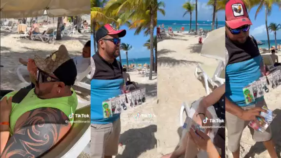 "Papá Millonario" como acto de buena fe le regalo dinero a un comerciante ambulante en la playa "Papá Millonario" como acto de buena fe le regalo dinero a un comerciante ambulante en la playa