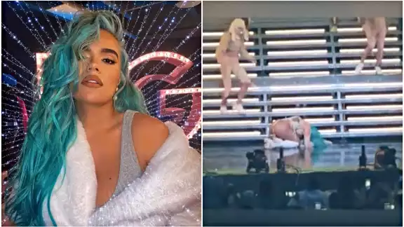 La intérprete de Tusa se levantó y prosiguió con el concierto, entre aplausos y algarabía de los asistentes. Foto: Instagram Karol G La intérprete de Tusa se levantó y prosiguió con el concierto, entre aplausos y algarabía de los asistentes. Foto: Instagram Karol G