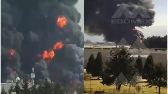 Un fuerte incendio se registró en una fábrica de solventes en el municipio de Lerma, Estado de México Un fuerte incendio se registró en una fábrica de solventes en el municipio de Lerma, Estado de México
