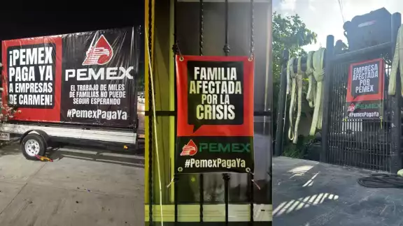 Empresarios en Carmen urgen el pago de contratos pendientes de PEMEX, que prometió la presidenta Claudia Sheinbaum. Empresarios en Carmen urgen el pago de contratos pendientes de PEMEX, que prometió la presidenta Claudia Sheinbaum.