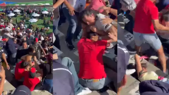 Los golpes y empujones no faltaron en las gradas, mientras que una mujer quedó en el suelo