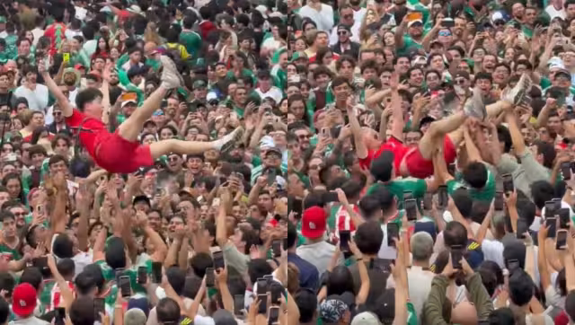 Durante Fan Fest coreano es lanzado por los aires por fanaticada mexicana.