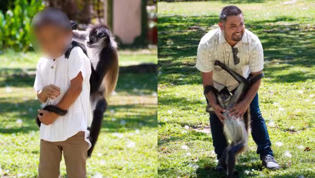 El mono participó en la sesión de fotos, integrándose a los recuerdos de la familia