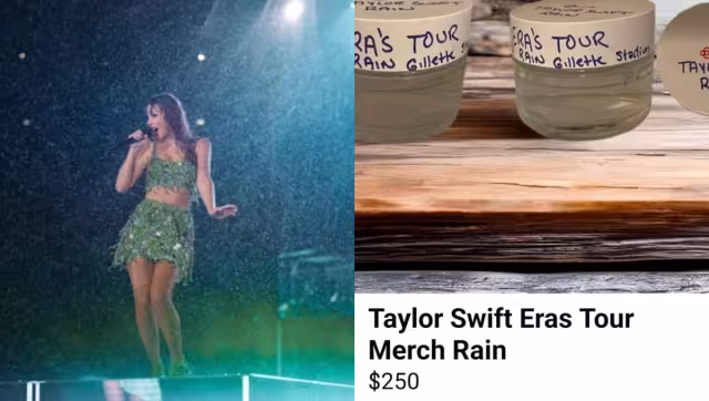 Fan vende botellas con agua de lluvia del concierto de Taylor Swift