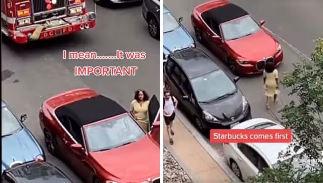 La mujer caminó tranquila a su auto pese a la emergencia de los bomberos