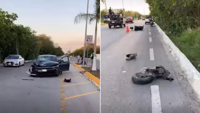 Mujer motociclista fue impactada por un automóvil.