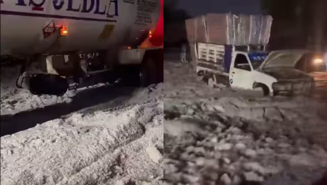 Intensa granizada sorprende a los automovilistas en la México-Pachuca.