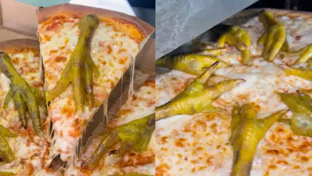 Pizza sabor a patitas de pollo se hace viral en las redes sociales