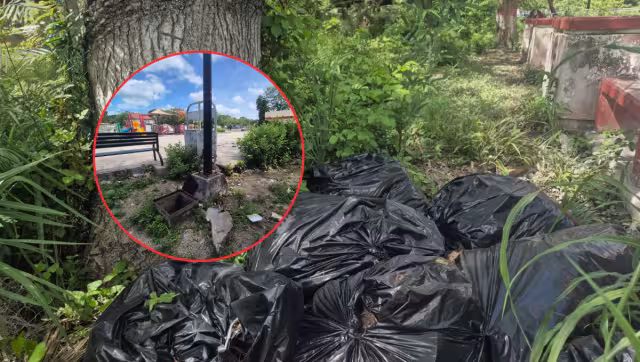 Vecinos y usuarios del parque La Cruz, en Champotón, denunciaron públicamente las condiciones de abandono, acumulación de basura y falta de mantenimiento