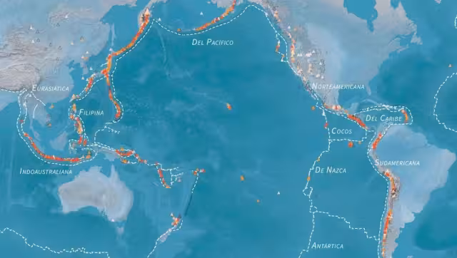 El Cinturón de Fuego, también llamado Anillo de Fuego del Pacífico, es una franja geológica de alrededor de 40 mil kilómetros que rodea buena parte del océano Pacífico