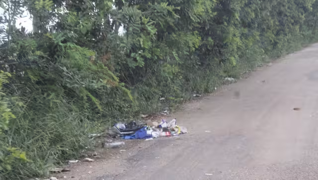 Cuando se arriba a X-Bojón, toda la calle que conduce al relleno sanitario está repleta de bolsas con basura