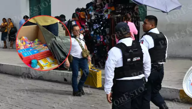 Detectan venta clandestina de pirotecnia en el Centro Histórico de Campeche.