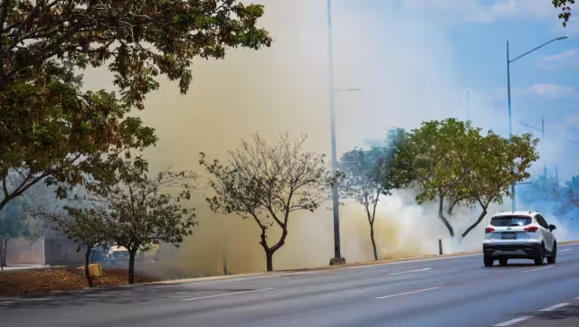 La humareda puso en riesgo el tránsito de vehículos en la zona
