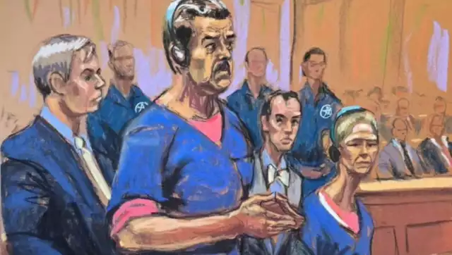 En los dibujos difundidos a la prensa internacional, Nicolás Maduro aparece vestido con uniforme naranja de detenido federal y una camiseta de color azul encima