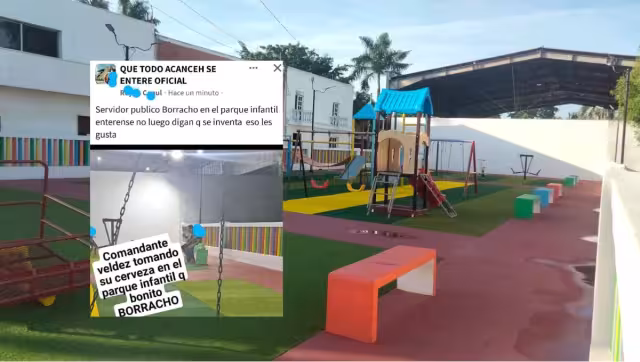 El comandante de la policía de Acanceh ingería alcohol en un parque infantil