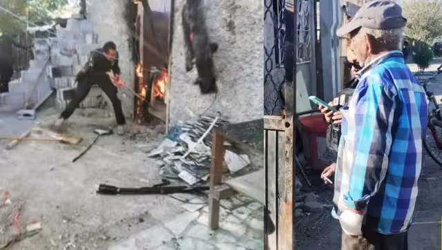 Elementos trataron de sofocar las llamas con arena