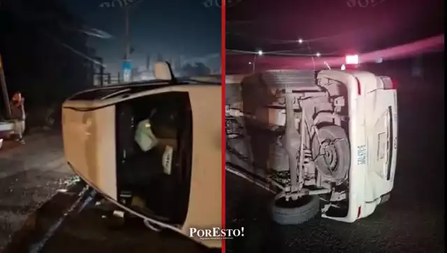 Guardia Nacional atiende volcadura de taxi en acceso a Moon Palace