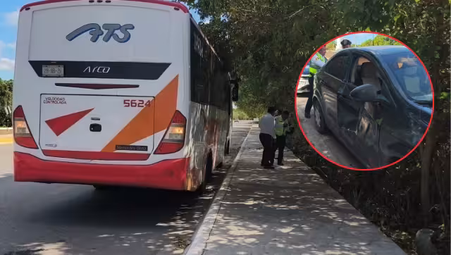 Choque entre camión y automóvil en la avenida Costera de Campeche.