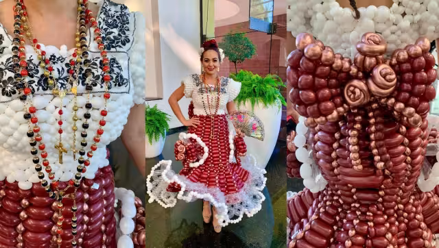 El traje hecho con globos ha cautivado a las redes sociales