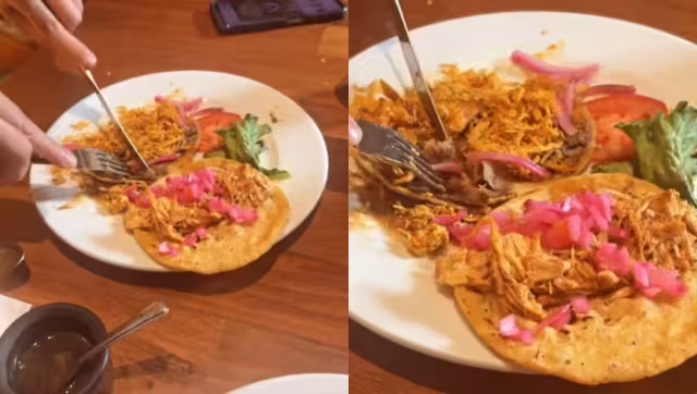 El turista de Sonora comía un panucho de cochinita pibil con cubiertos