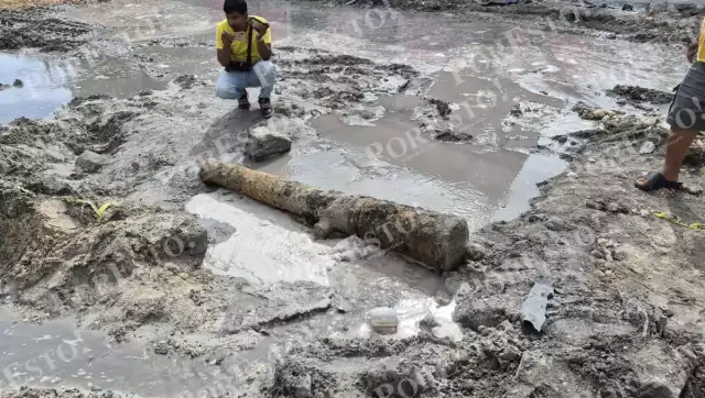 Un cañón presuntamente de época colonial fue hallado enterrado en calles de la colonia Guanal.