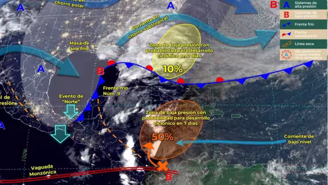 El Servicio Meteorológico Nacional mantiene la vigilancia sobre una zona de baja presión en el suroeste del Mar Caribe