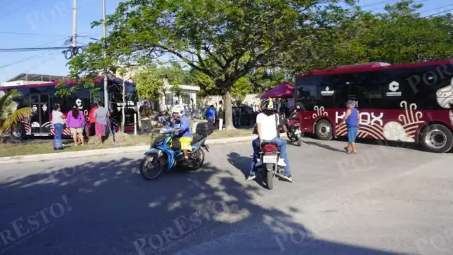 Usuarios del Ko’ox sobreviven al sol, filas y protestas mientras esperan el camión en Campeche