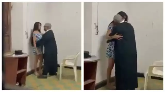 Graban a sacerdote besando a joven dentro de iglesia