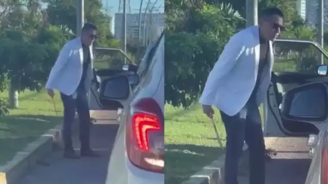 El hombre sostenía un machete, el cual usó para amenazar a una conductora