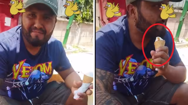 El hombre no escuchó las advertencias y siguió comiendo su helado