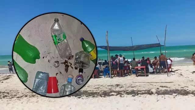 Envases de plástico y vidrio permanecen en la playa de El Cuyo