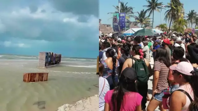 El malecón de Progreso se encuentra inundado por los fuertes vientos