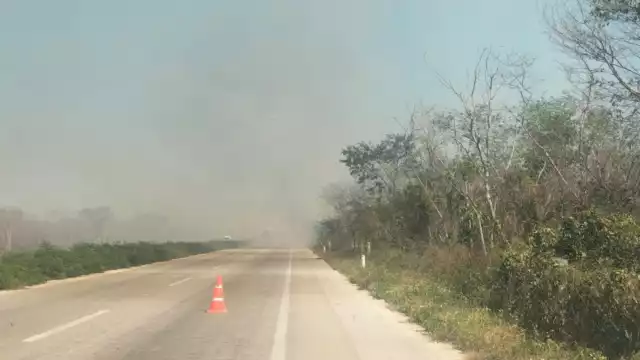 El incendio en la carretera Mérida-Motul duró cerca de dos horas