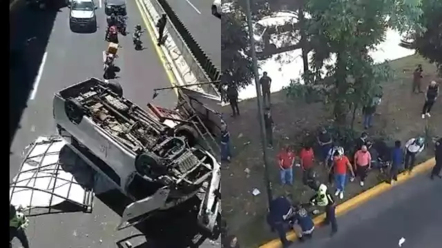 Una unidad de pasajeros cayó de un puente vehicular en Periférico Norte