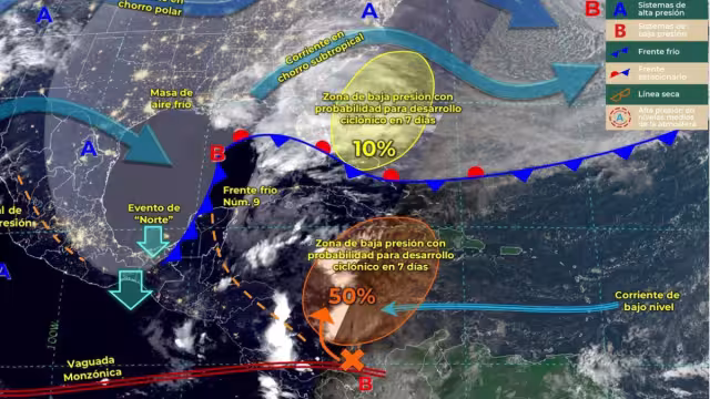 El Servicio Meteorológico Nacional mantiene la vigilancia sobre una zona de baja presión en el suroeste del Mar Caribe