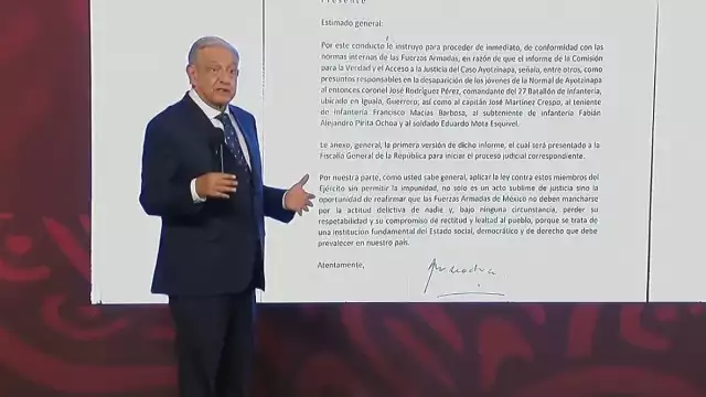 El presidente Andrés Manuel López Obrador, dio a conocer la carta enviada a la Sedena para proceder contra militares presuntamente involucrados en el Caso Ayotzinapa