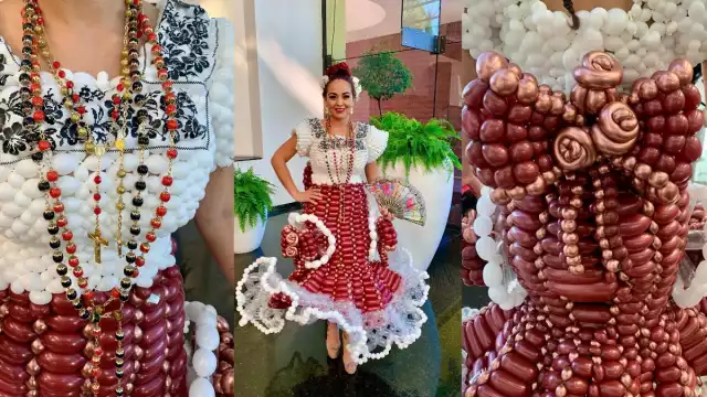 El traje hecho con globos ha cautivado a las redes sociales