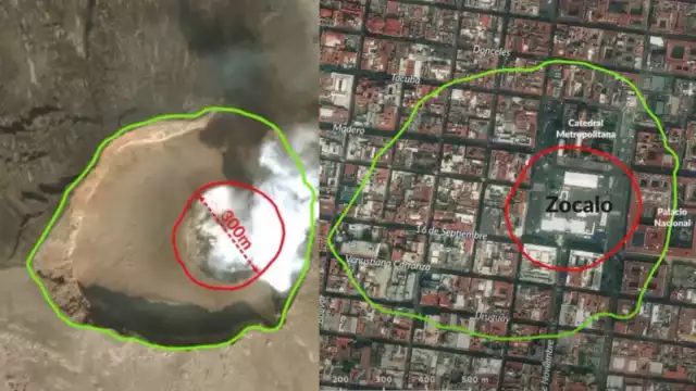 Una comparativa del cráter del Popo. Foto: Especial