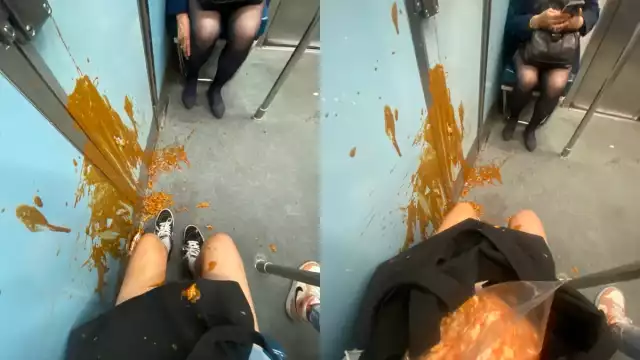 La joven tuvo que realizar sus actividades manchada de mole