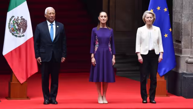 La presidenta Claudia Sheinbaum recibió en Palacio Nacional a Antonio Costa, presidente del Consejo Europeo y a Ursula von der Leyen, presidenta de la Comisión Europea