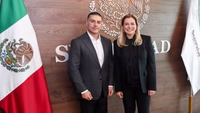 Omar García Harfuch, titular de la Secretaría de Seguridad y Protección Ciudadana y Maru Campos, gobernadora de Chihuahua