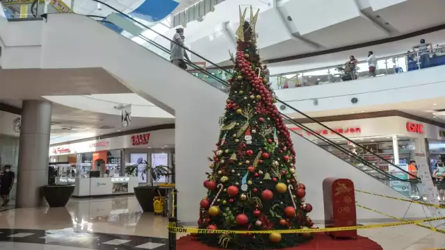 En las plazas comerciales ya se aprecian árboles navideños.
