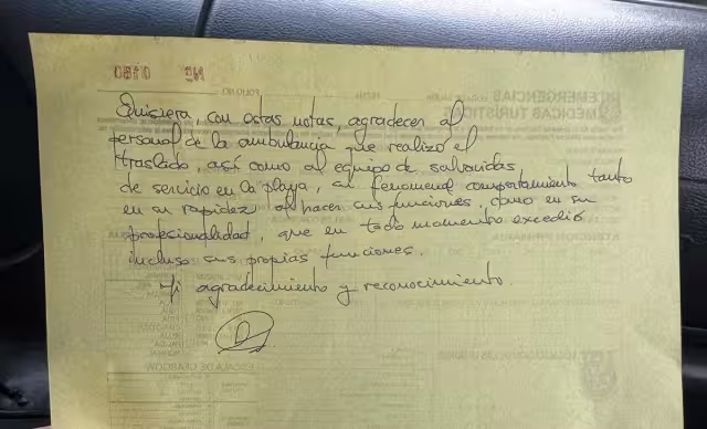 Por medio de una carta, el turista agradeció al equipo de emergencias de la ambulancia y los salvavidas que lograron salvarlo